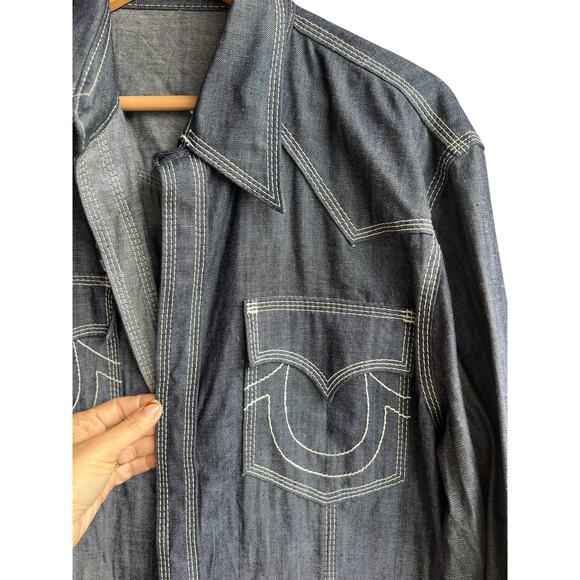 True Religion Rocky Vintage Light Jacket With Pockets Denim Blue Size XL - Picture 7 of 7